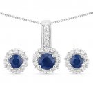 2.17 Carat Genuine Blue Sapphire and White Topaz .925 Sterling Silver Jewelry Set