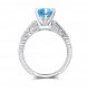 14K White Gold Vintage Wedding Engagement Ring Swiss Blue Topaz Natural Diamond