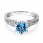 14K White Gold Vintage Wedding Engagement Ring Swiss Blue Topaz Natural Diamond