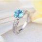 14K White Gold Vintage Wedding Engagement Ring Swiss Blue Topaz Natural Diamond