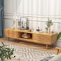 1PC 63 Inches Mid Century Modern Bamboo TV Stand with Sliding Doors TV Stand