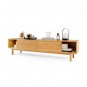 1PC 63 Inches Mid Century Modern Bamboo TV Stand with Sliding Doors TV Stand