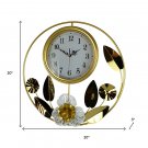 20" ROUND GOLD & WHT FLORAL WALL CLOCK
