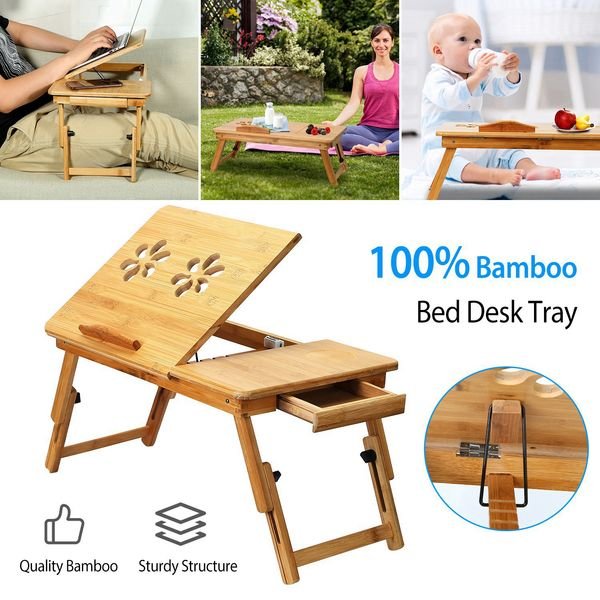 Bamboo Laptop Desk Breakfast Serving Bed Tray Surface Bed Lap Tray