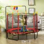 Qaba Kids Trampoline with Net, Basketball Hoop, Horizontal Bar Indoor, Red