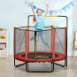 Qaba Kids Trampoline with Net, Basketball Hoop, Horizontal Bar Indoor, Red