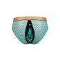 Men's sexy exotic lingerie detachable pouch mesh holes cut-out mooning briefs Green 2025SJ