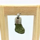NATURAL CZECH MOLDAVITE GREEN CRYSTAL STONE HAND CARVED SILVER PENDANT 037