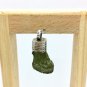 NATURAL CZECH MOLDAVITE GREEN CRYSTAL STONE HAND CARVED SILVER PENDANT 037