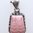 PINK RHODOCHROSITE GREAT COLOR AND STRIPE PATTERN HAND CRAFTED IN SILVER AMULET