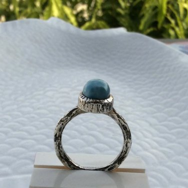larimar ring, larimar ring size 6.50, real larimar gemstone silver handmade ring