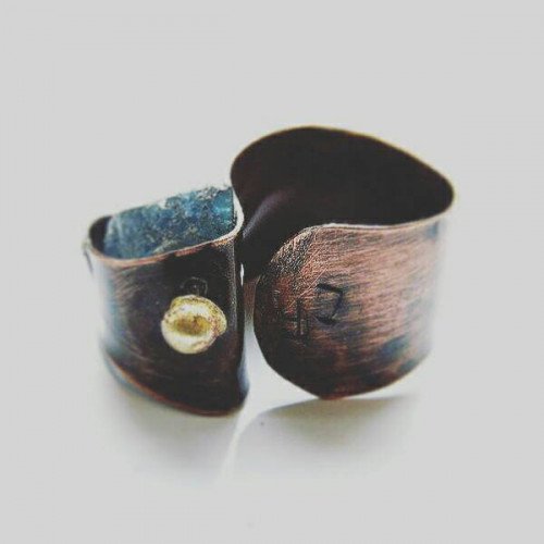 Sea. raw stone ring, handmade metal adjustable ting