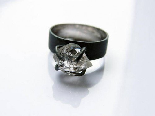 Ice. handmade herkimer diamond ring, oxidized sterling silver ring