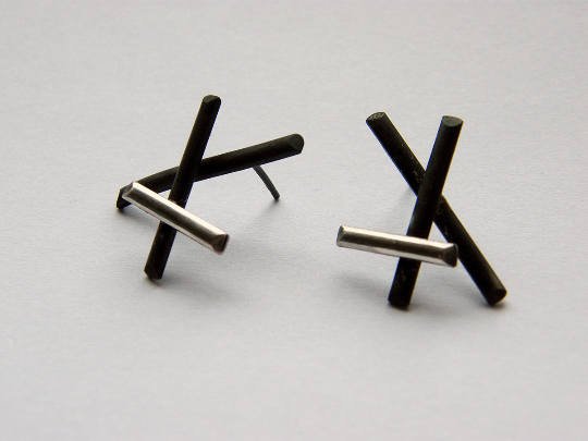 Xx. handmade sterling silver post earrings, oxidized black
