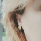 Circle. handmade studs, oxidized copper earrings with brass disc