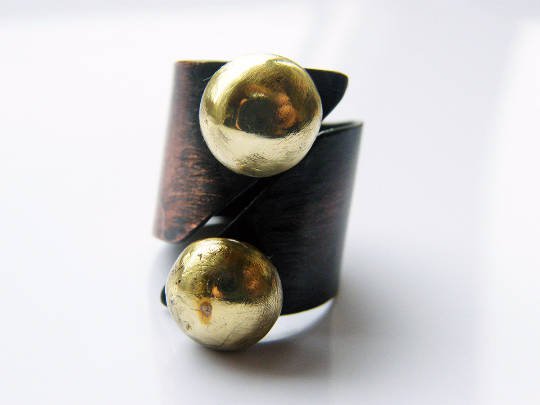 Yin&Yang. adjustable mixed metal ring, handmade armor ring.