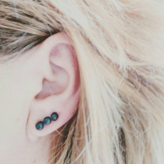 Rocks. silver ear climber. faceted oxidized silver pebbles earring