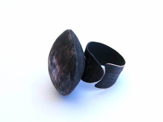 Dome. oxidized copper ring, open, adjustable ring, fits all