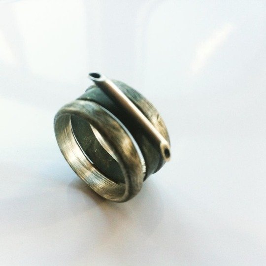 Pair. simple, multi ring, handcrafted silver ring, oxidized black.
