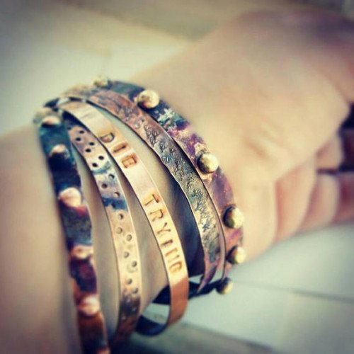 Earth. set of 5 bangles, handmade textured copper bracelets