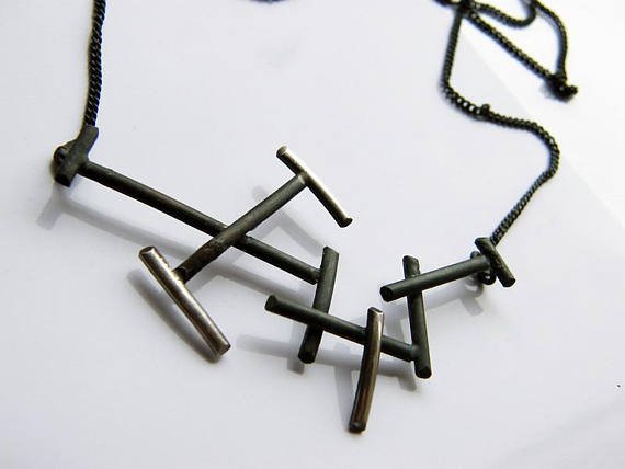 Twigs. handmade sterling silver dainty necklace, oxidized black