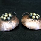 Cluster. handmade copper dangle earrings with shiny brass pebbles