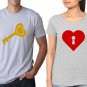 key and locked heart 2 pieces couple  tshirt for  men and women