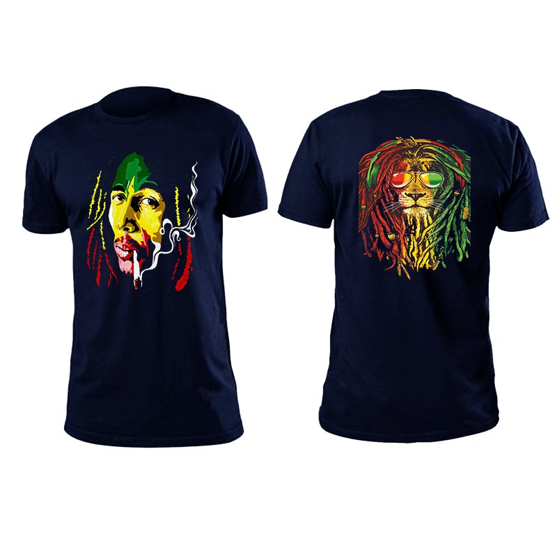 Bob Marly Front and back high quality low price blue unisex t shirt