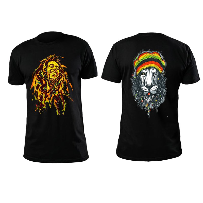 Bob Marley front and back both side printed high quality black unisex tshirt
