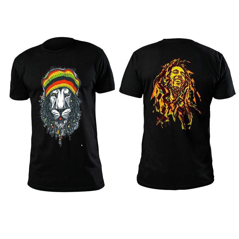 Bob Marley back and front both side printed high quality black unisex tshirt
