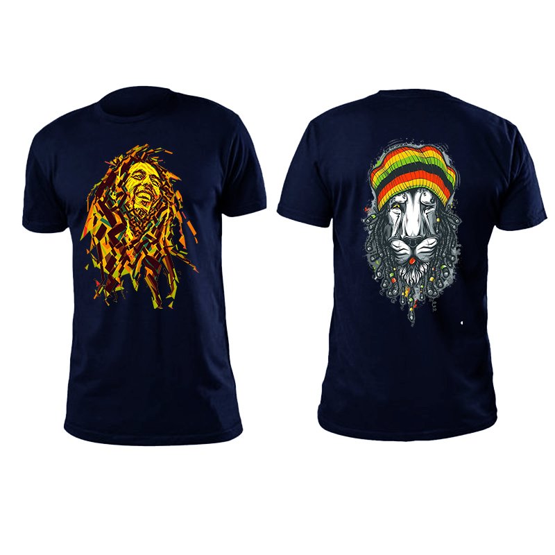 Bob Marley front and back both side printed high quality blue unisex tshirt