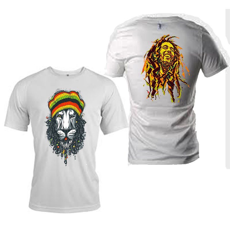 Bob Marley back and front both side printed high quality White unisex tshirt