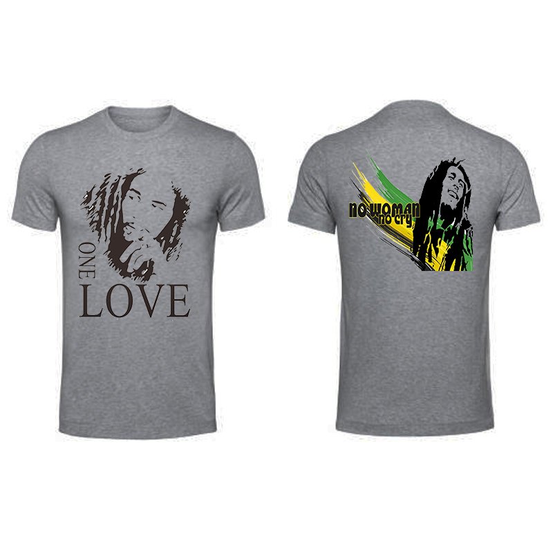 Bob Marley front and back both side printed high quality Gray unisex tshirt