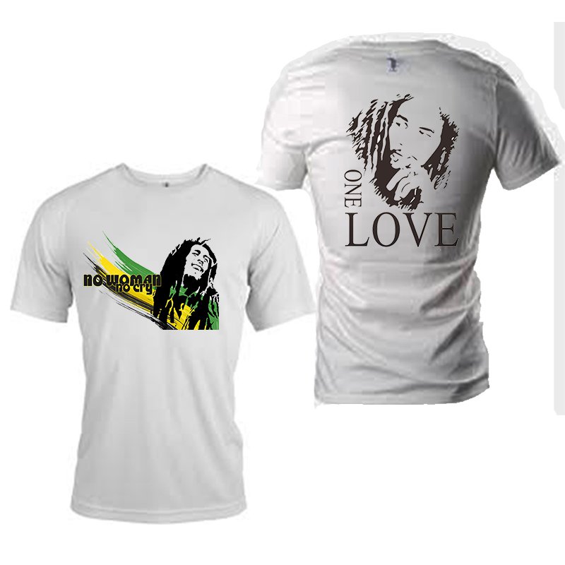 Bob Marley front and back both side printed high quality White unisex tshirt
