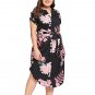 Ladies Large Size V-neck short-sleeved Belt Print Dress