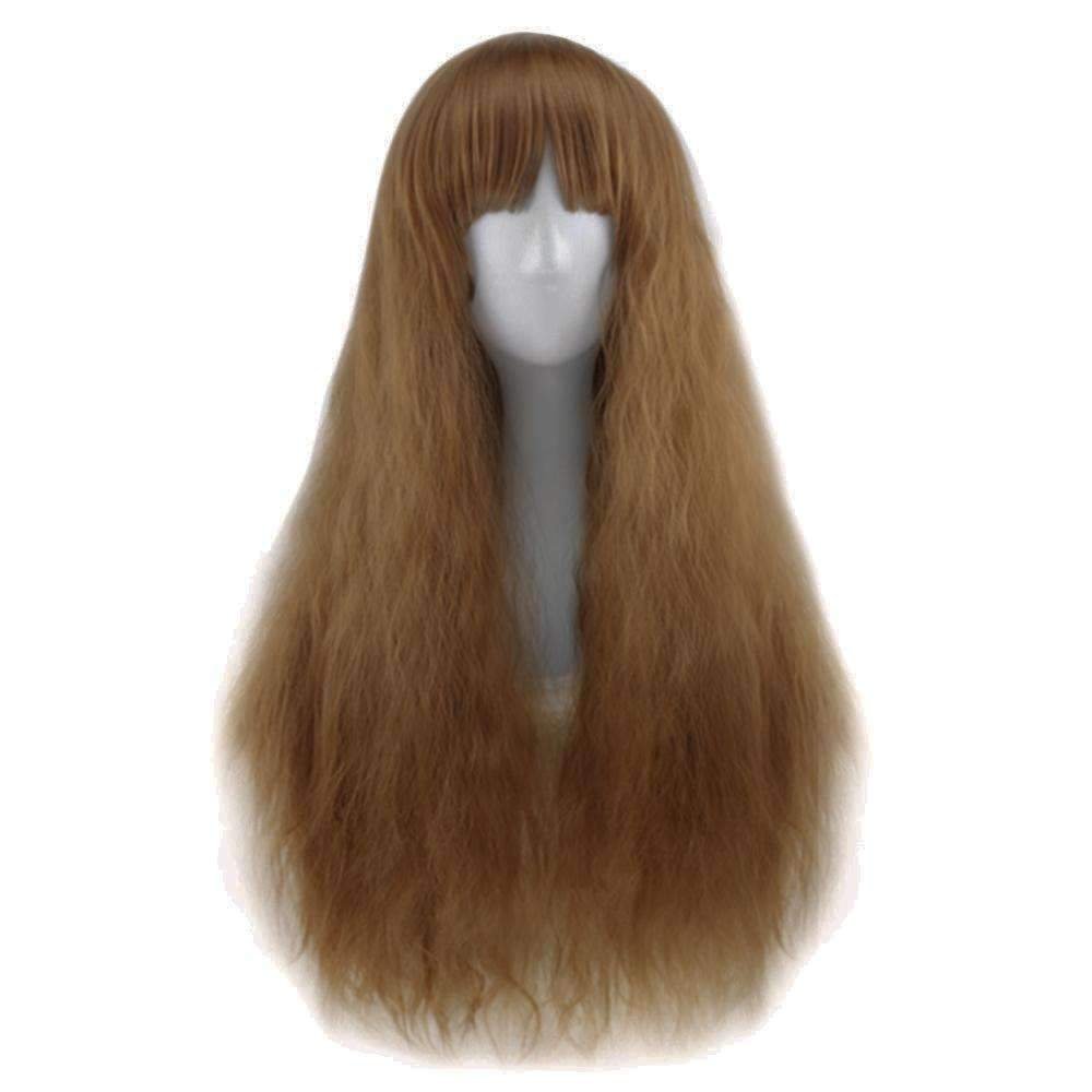 Full Bangs Long Heat Resistant Natural Half Curly Hair Wig