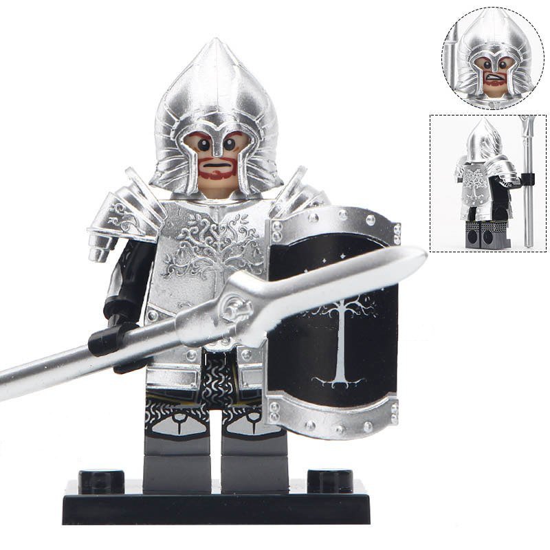 Gondorians Spear Infantry With Silver Armor Lego Lord Of The Rings Minifigure Block Toys