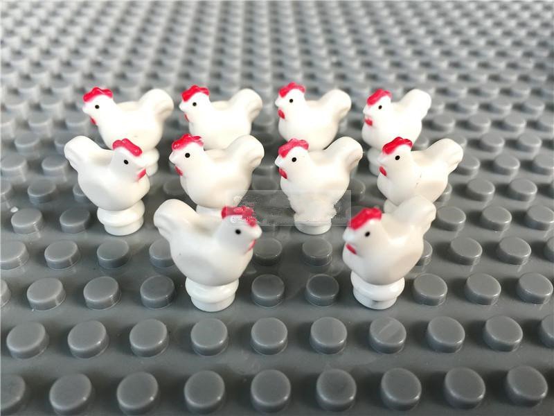 10pcs White Chiken Animal Theme Lego Accessories Minifigure Block Toys