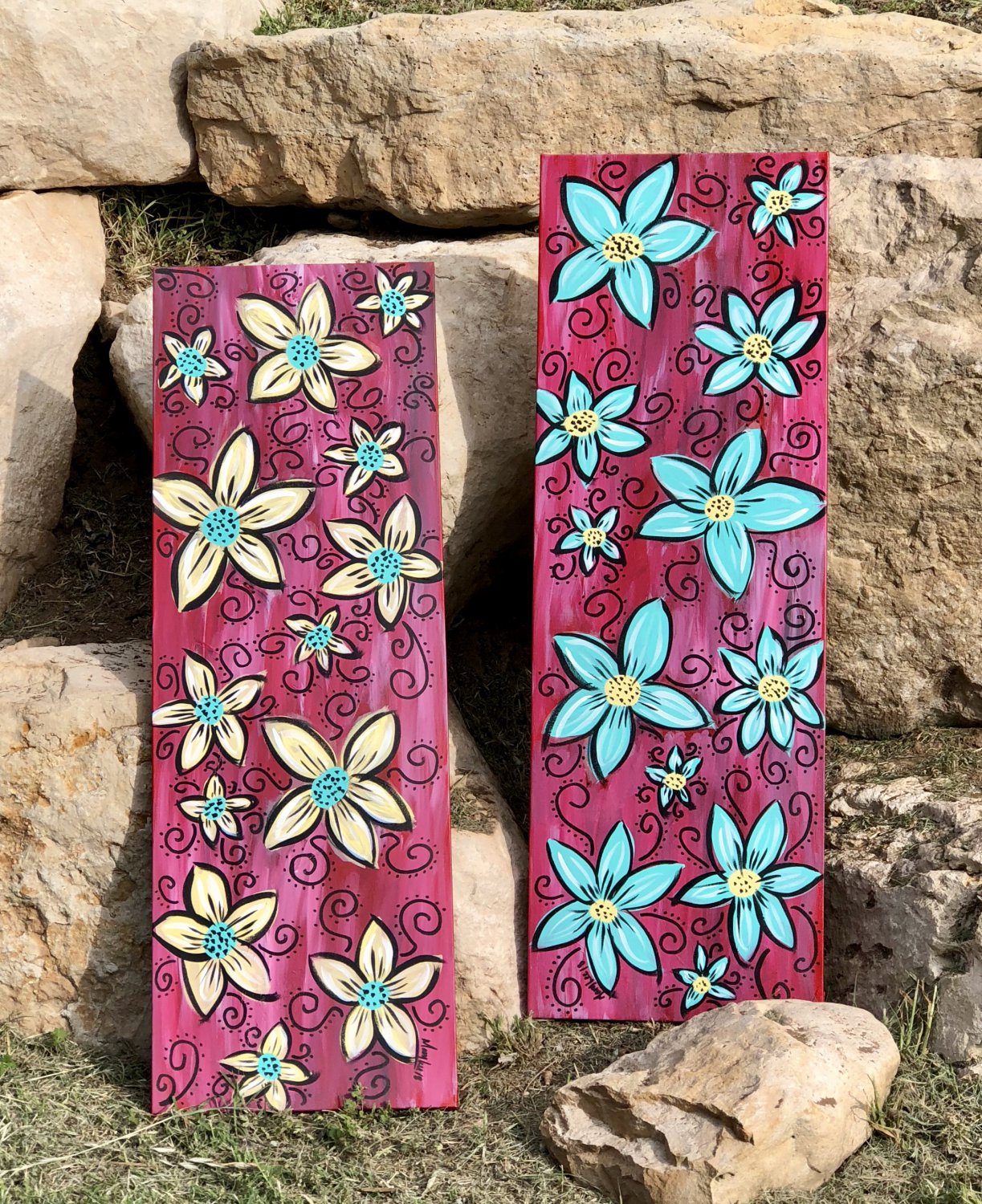 Yellow and Aqua Flowers