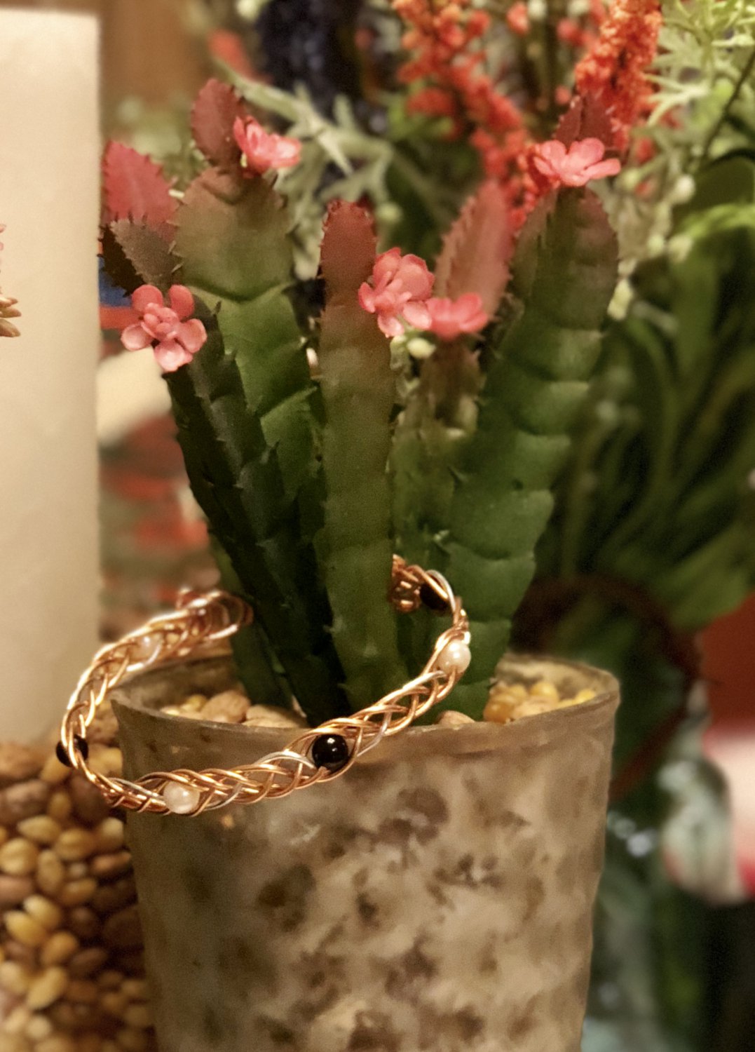 Bi Tone Wire Bracelet with Beads