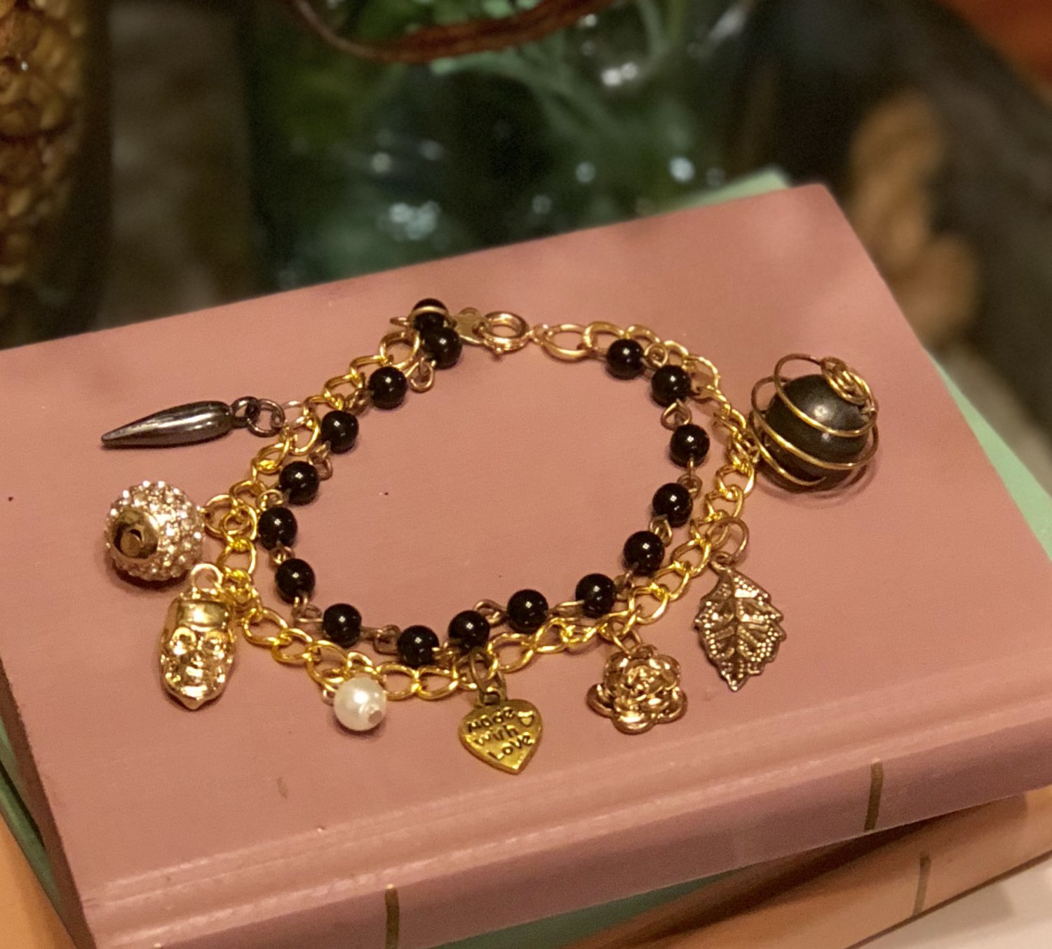 Black and Gold Charm Bracelet