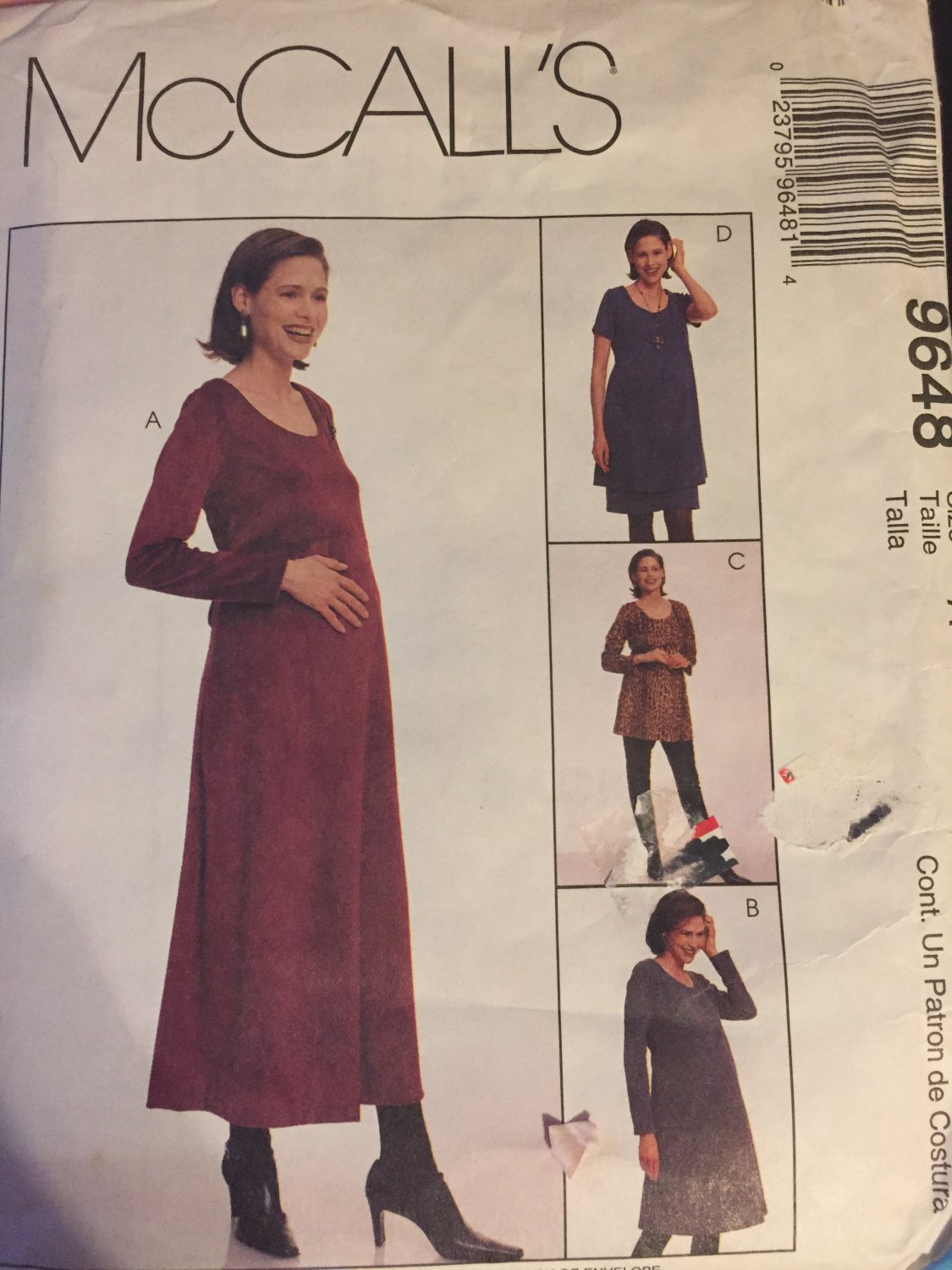 Maternity dress, top, pants and skirt, UNCUT sewing pattern Size 6 8 10 McCalls 9648