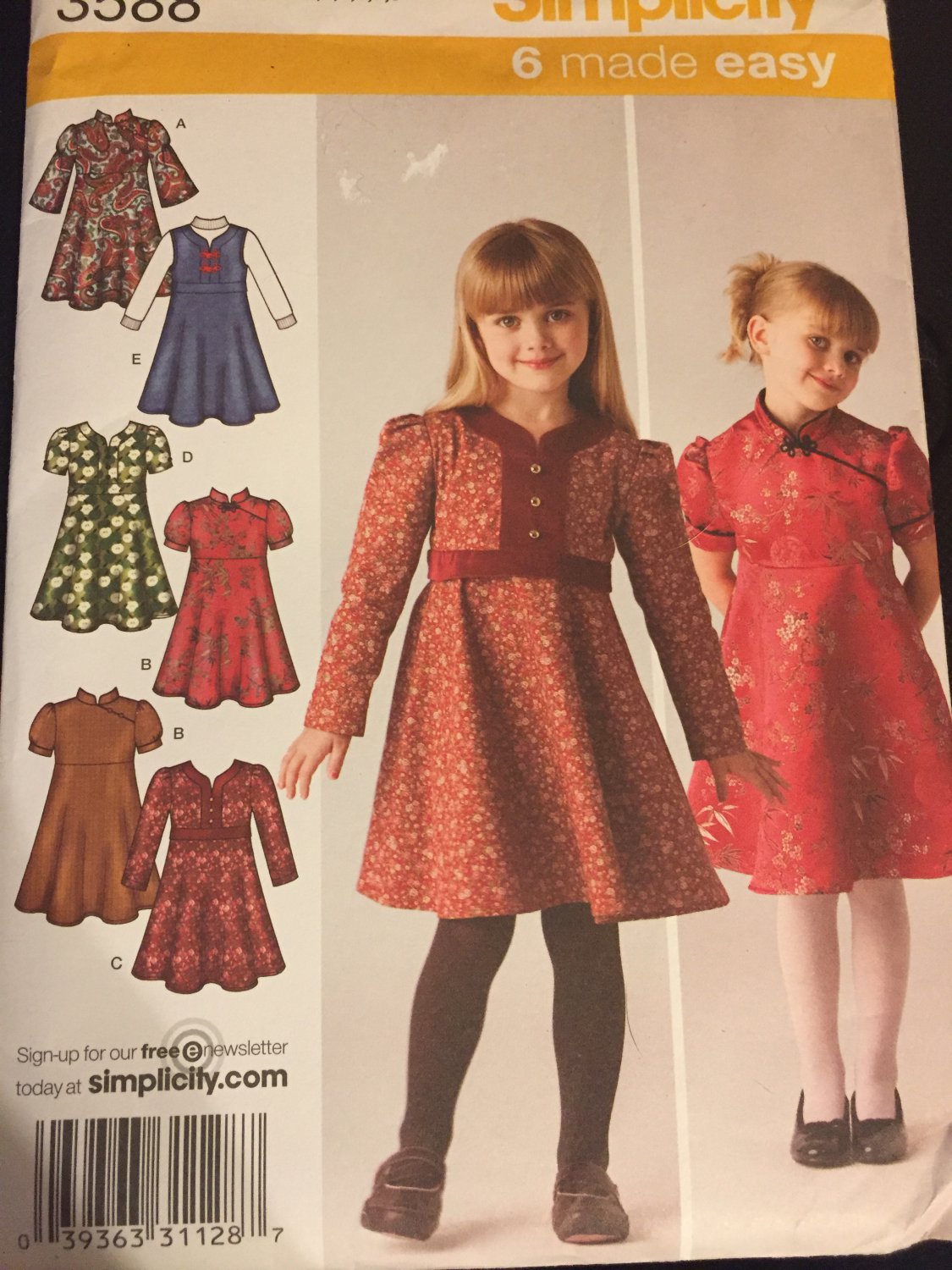 Simplicity Sewing Pattern 3588 Child's Dress or Jumper with Bodice Variations