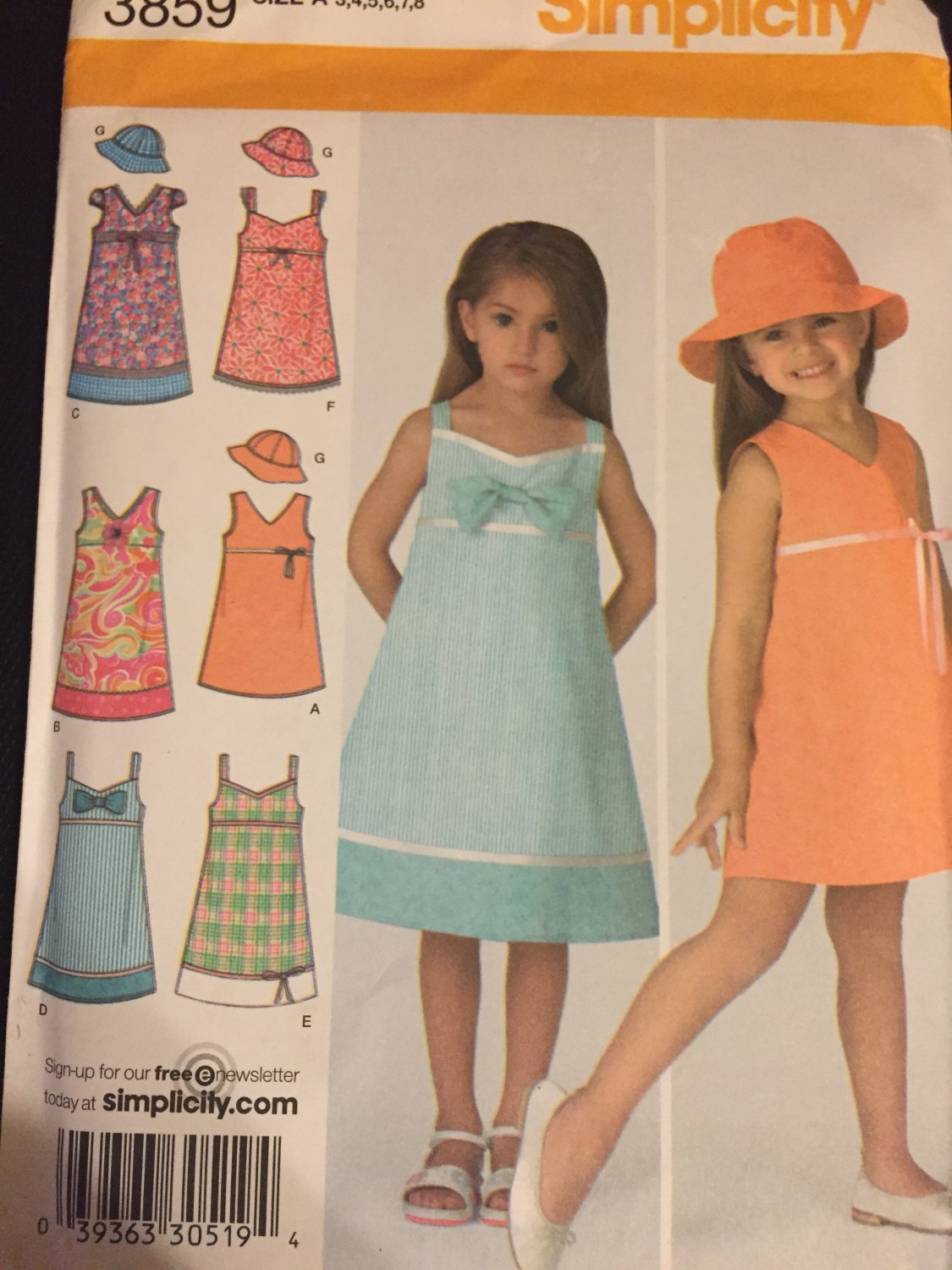 Simplicity Sewing Pattern 3859 Child's Dress in Two Lengthsand Hat in 3 Sizes Sizes 3 to 8 Uncut