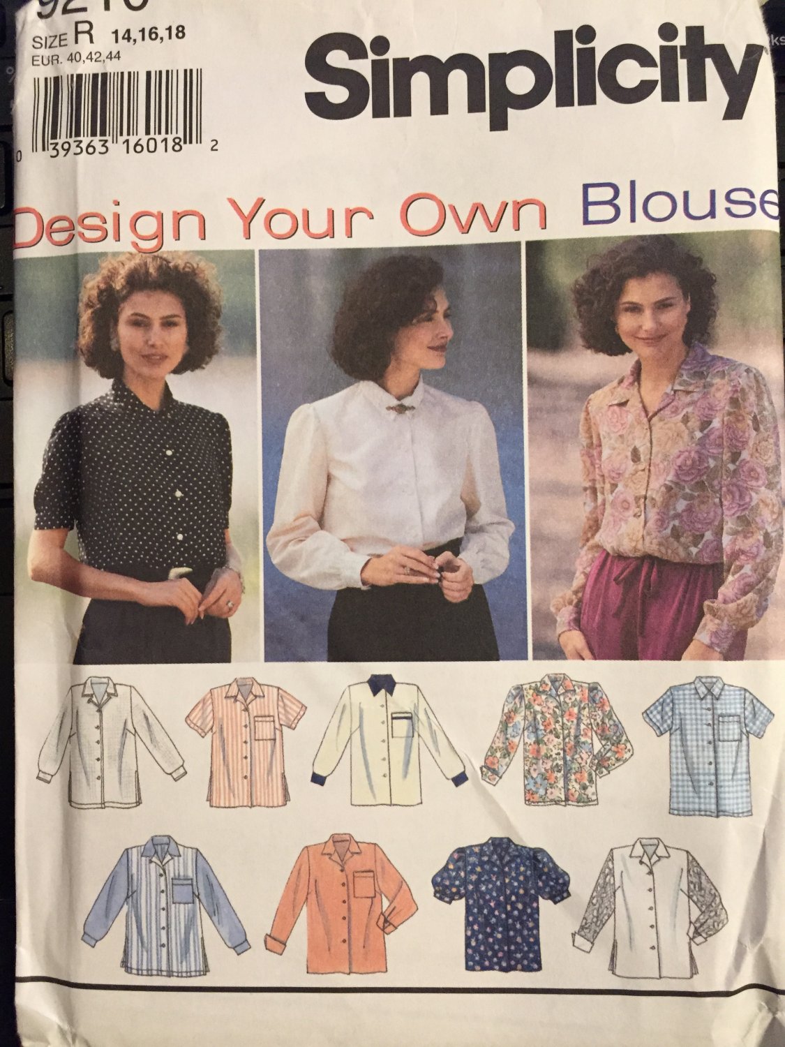 Simplicity Sewing Pattern 9210 Misses' Blouses Size: R 14-16-18 Uncut