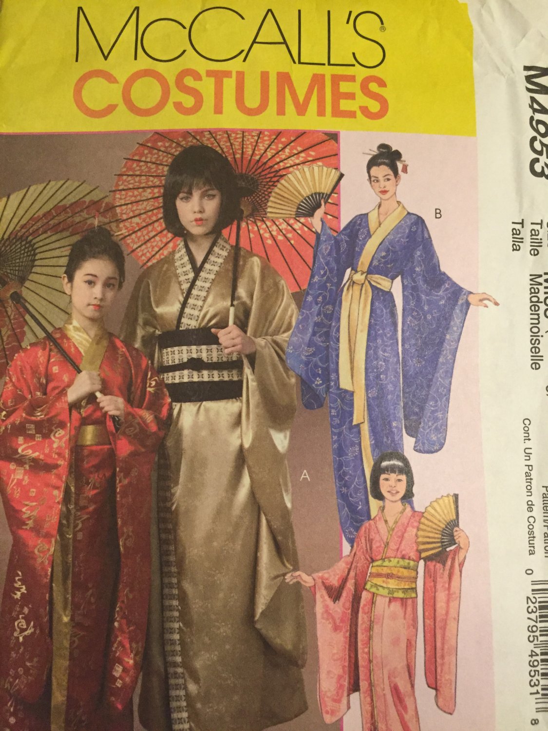 McCall's M4953 4953 Oriental Kimono Robes Geisha Costume Sewing Pattern 4953 UNCUT Size XSm - Lg