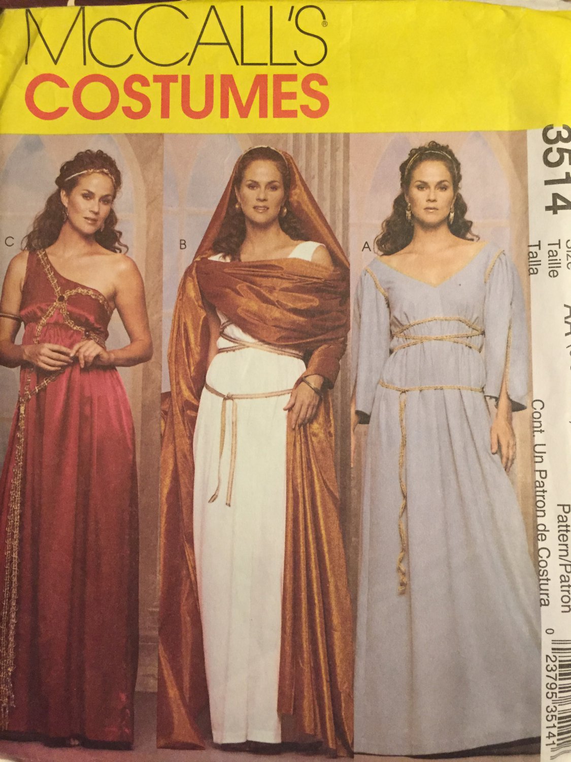 McCall's 3514 Sewing Pattern for Misses' Greek and Roman Costumes - Uncut - Size 6, 8, 10, 12