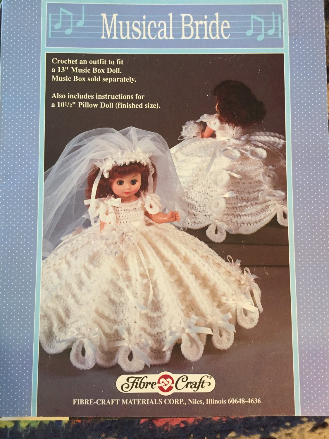 Musical Bride Pillow Doll, Music Box Doll, or Bed Doll Crochet Pattern Fibre Craft FCM232