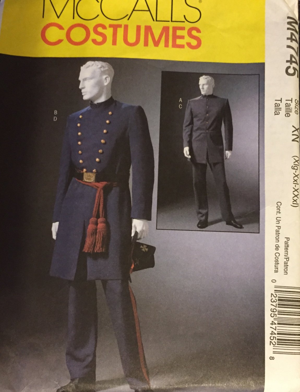 McCall's Costume Pattern M4745 - Men's Historical Civil War Uniform Costumes Sz Xlg/Xxl/XXl