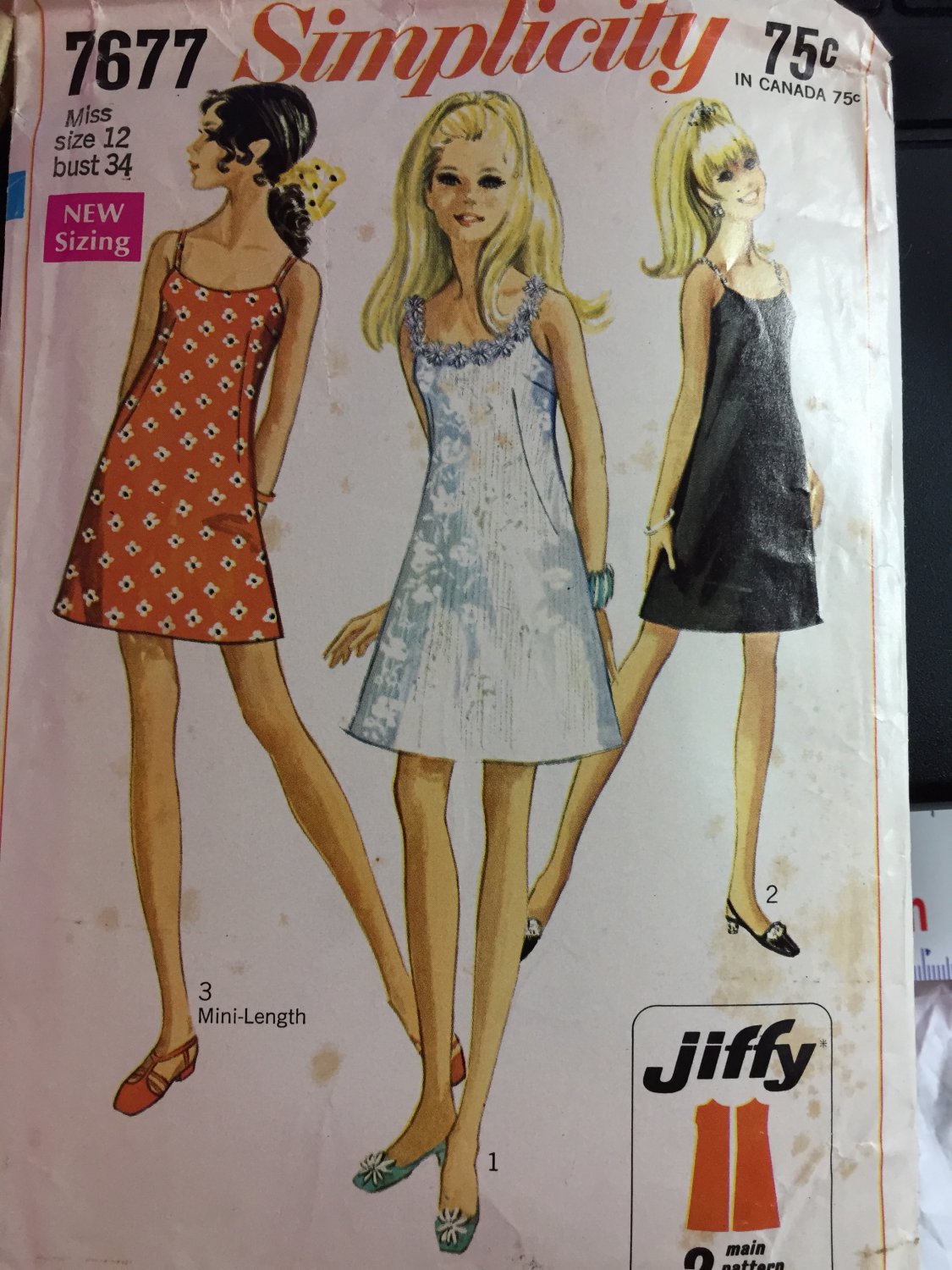 Simplicity 7677 Mod Sundress Jiffy Dress in Two Lengths  Vintage 1968 SIze 12 Bust 34